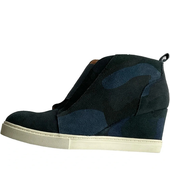 Linea Paolo Womens Felicia Wedge Sneaker 6M Blue Camo Suede Ankle Zip Streetwear - Picture 1 of 13
